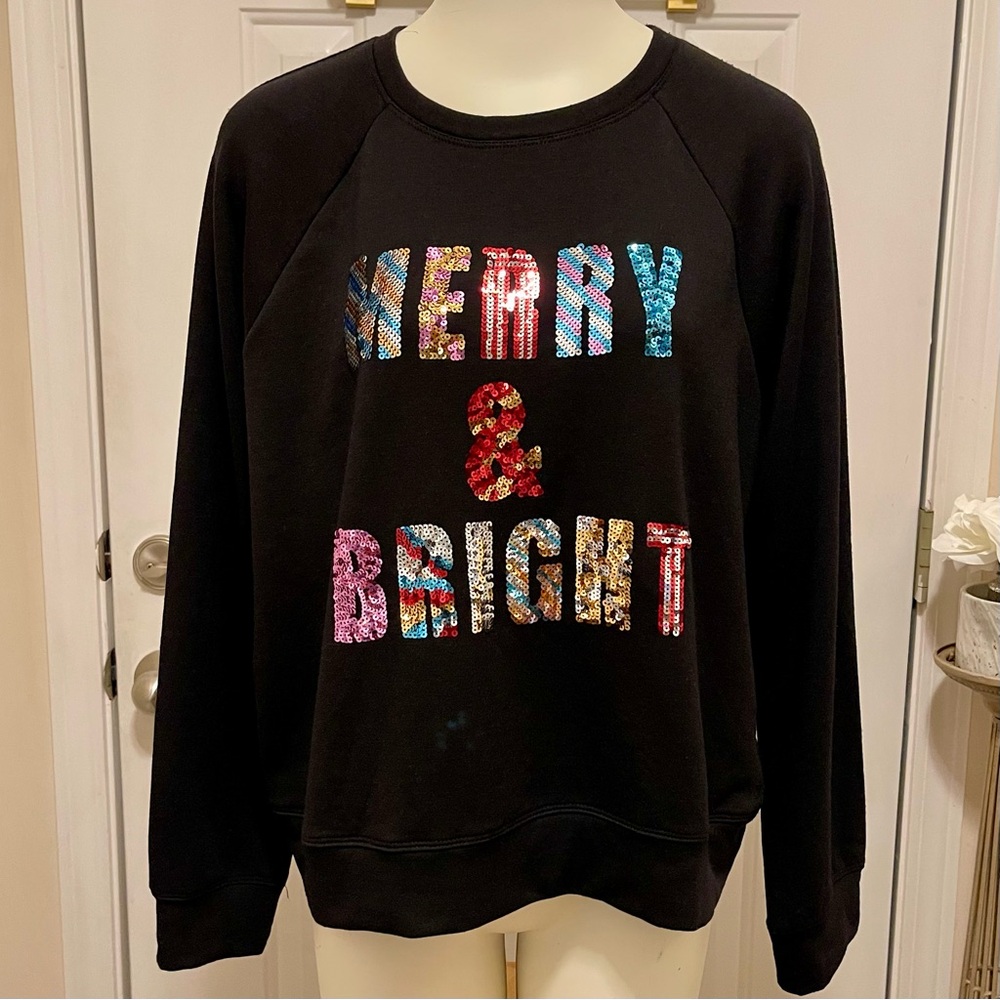 NWT PHILOSOPHY Merry & Bright Black Sweatshirt MISSES SIZE LARGE